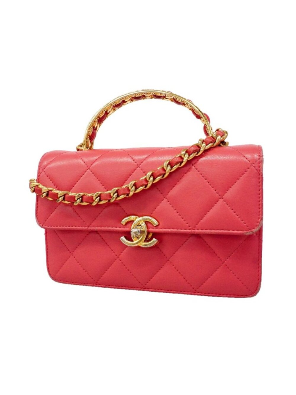 Chanel Handbag Quilted Lambskin Pink Gold 2-Way Bag